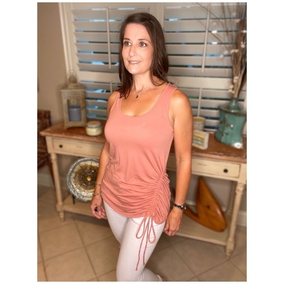Ruched Side Tie Scoop Neck Tank Pink Summer Beach 1820 - Picture 1 of 6